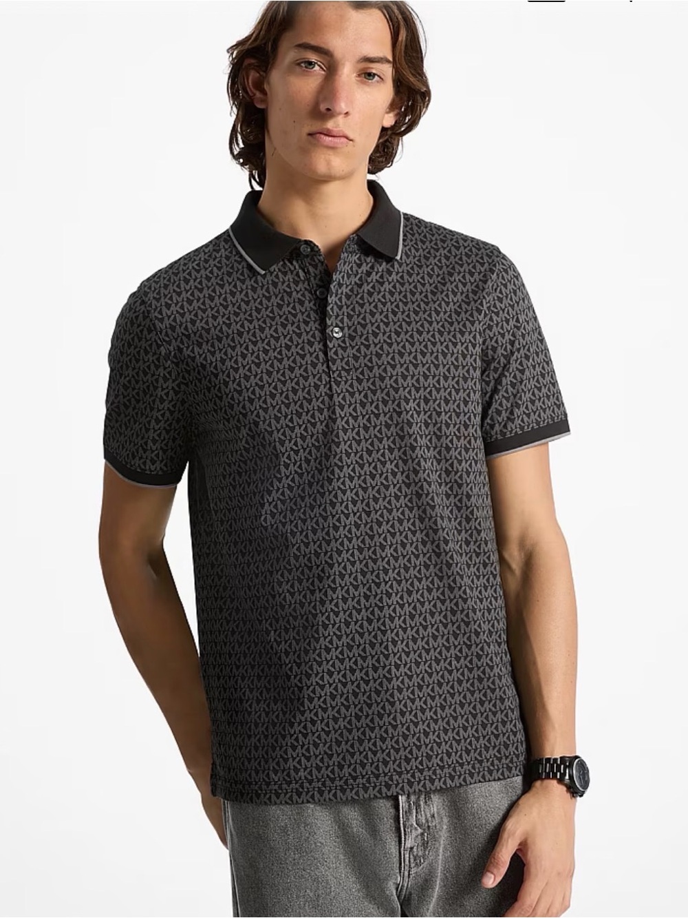 Michael Kors Black Logo-Print Men's Polo Shirt